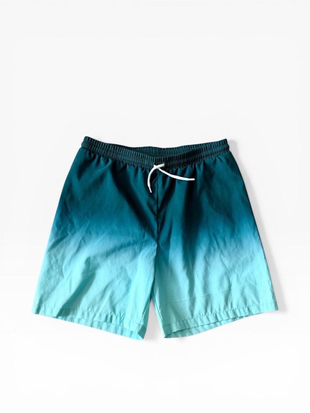 SHEIN Boys Dark Teal to Light Aqua Ombre Swim Trunks